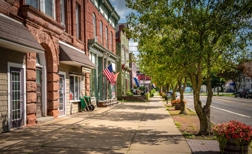 Main street U. S.A. store fronts small town