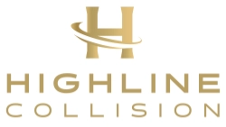 Highline Collision gold logo with stylized H emblem